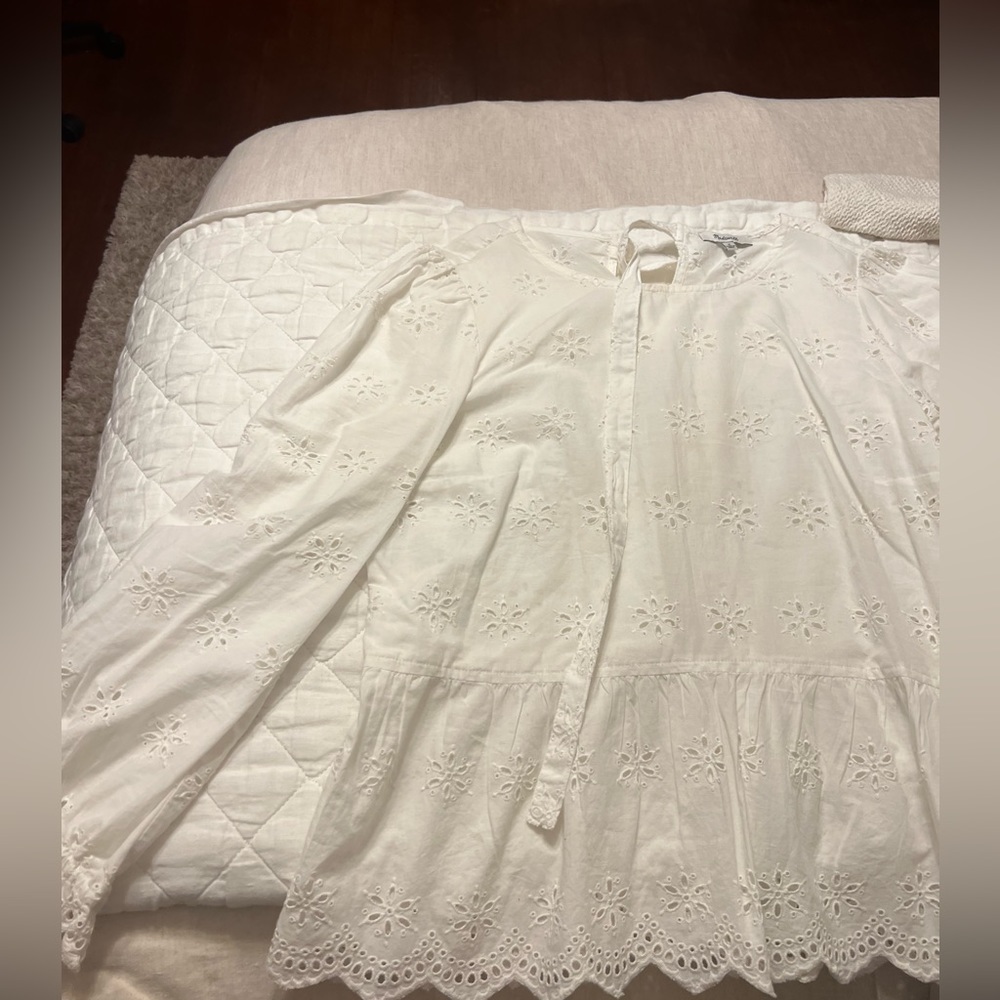Madewell scalloped long sleeve top with tie in the back